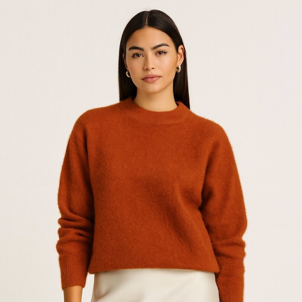 Antonella Italy Rust Brown Fuzzy Knit Sweater Women’s XL Cozy Fall Winter